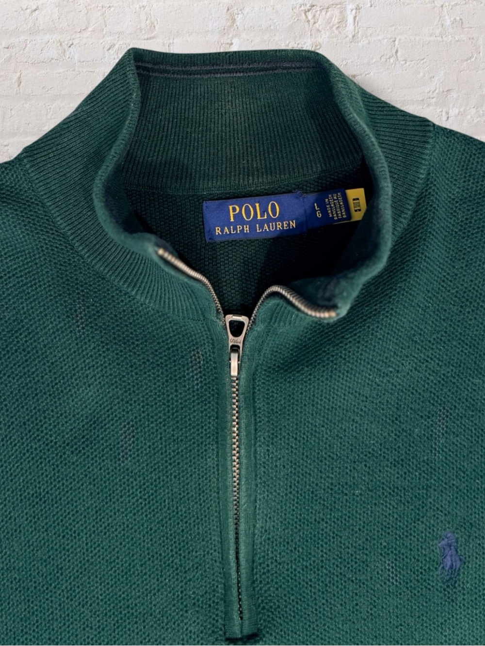 Polo Ralph Lauren Mesh Knit Cotton Quarter Zip Sweater Forest Green Large